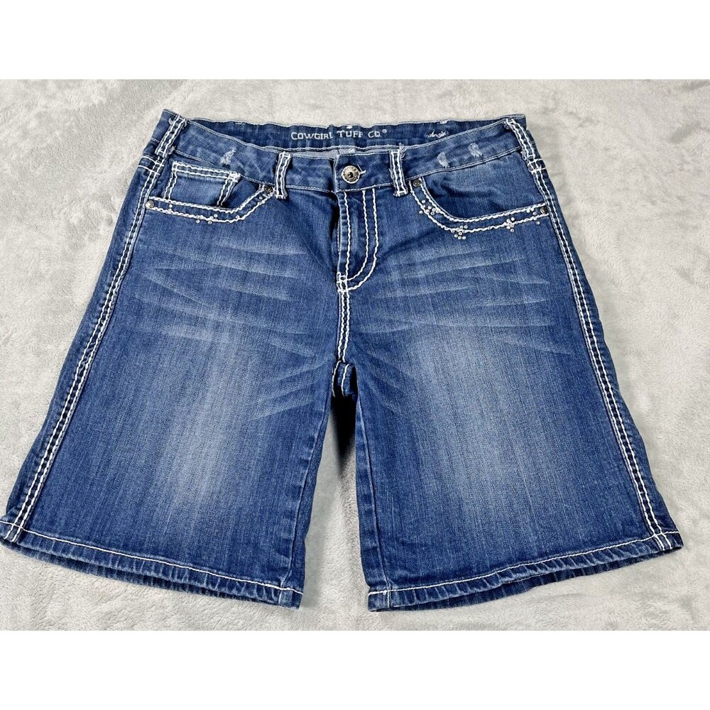 Cowgirl Tuff Womens Angie Bermuda Shorts W/Rhinestones and Contrasting Stitch 32